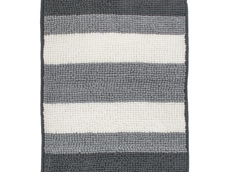 Chenille Bath Mat - Striped Charcoal - 20 x 31 in Online Sale