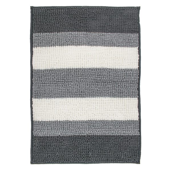 Chenille Bath Mat - Striped Charcoal - 20 x 31 in Online Sale