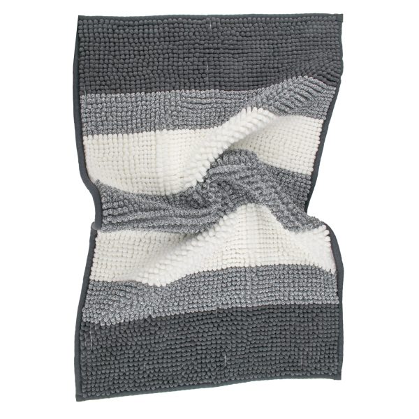 Chenille Bath Mat - Striped Charcoal - 20 x 31 in Online Sale