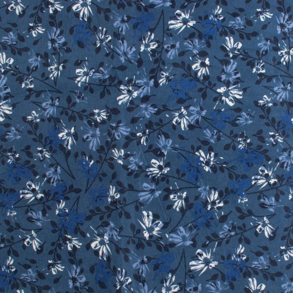 Wide Flannel Backing Print - Flowers - 023 - True Navy Supply